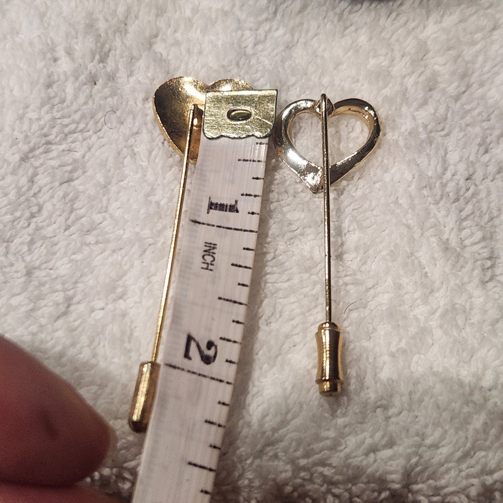 Vintage Heart Stick Pin Set Cloisonne Enamel Floral Gold Tone Lapel Pins 2pc - Picture 7 of 10